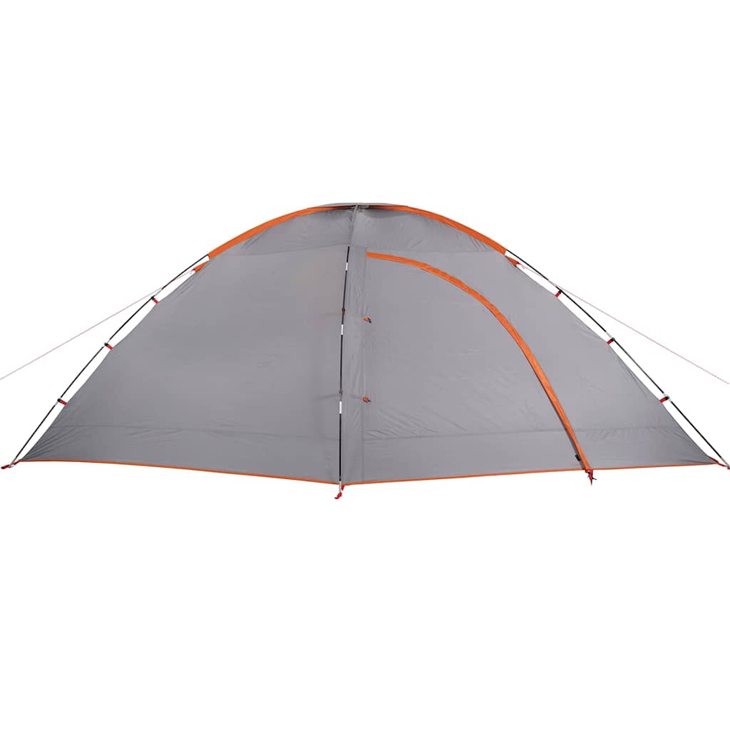 Detail van de vidaXL 8-persoons tent in grijs met oranje randen, zijaanzicht.
