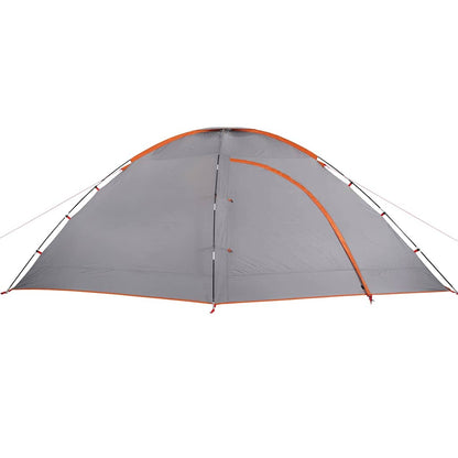 Detail van de vidaXL 8-persoons tent in grijs met oranje randen, zijaanzicht.