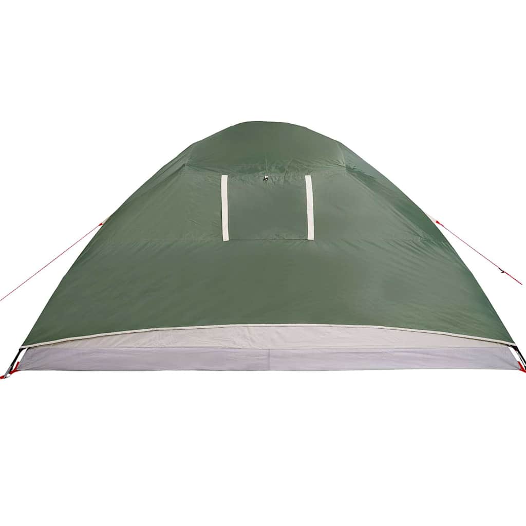 Detail van de groene vidaXL koepeltent, zijaanzicht met ventilatierooster.