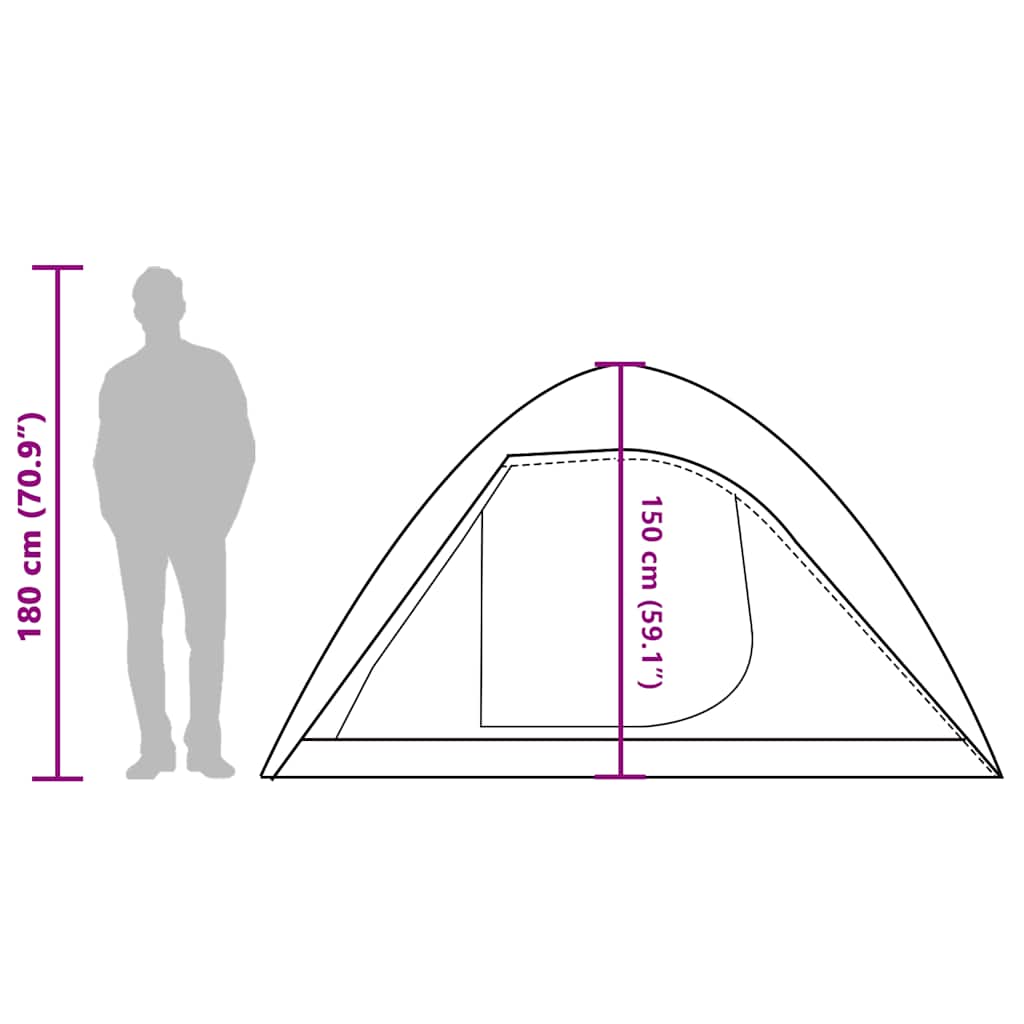 Zijaanzicht van de vidaXL koepeltent met afmetingen en indeling, geschikt voor 4 personen.