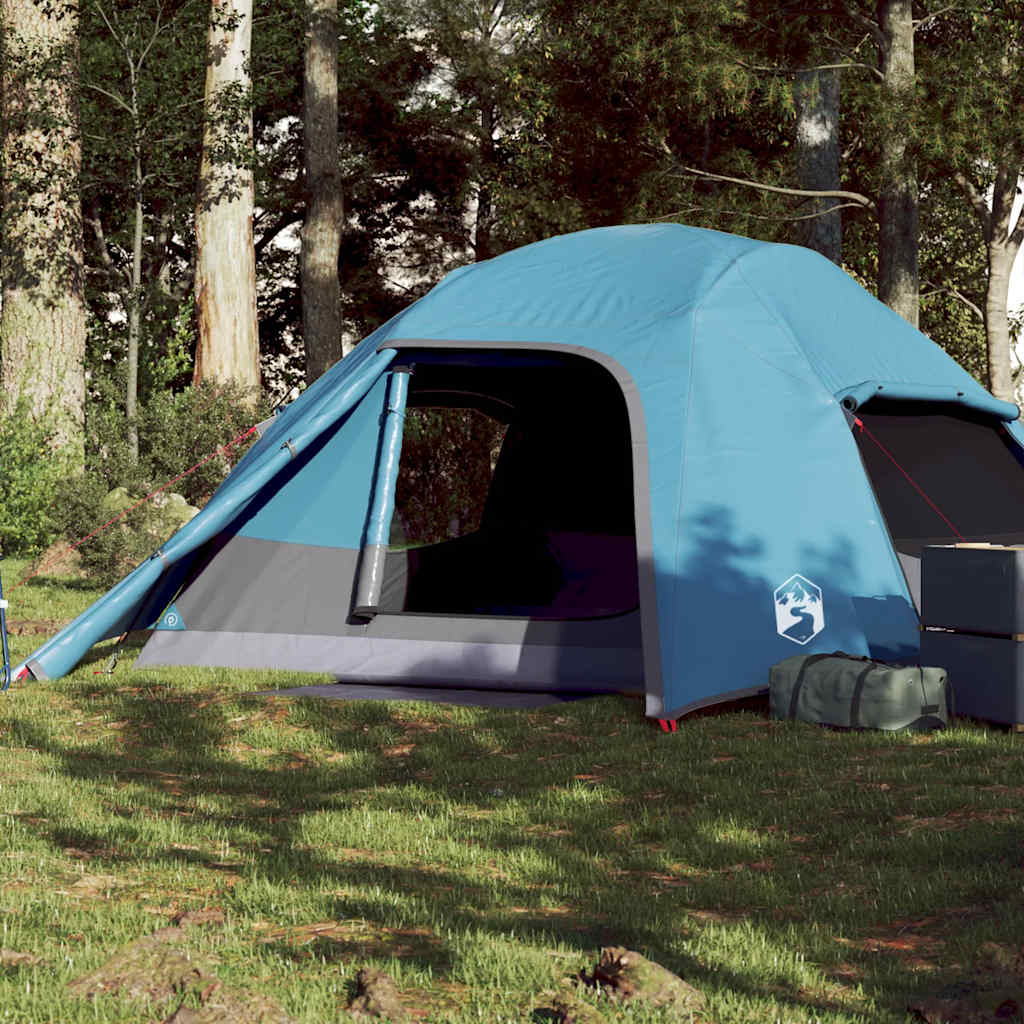 Koepeltent vidaXL 4-persoons in blauw, met open ingang en groene omgeving.