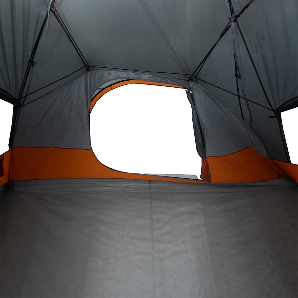 Detail van de grijze vidaXL koepeltent met insectenbescherming en ventilatierooster.