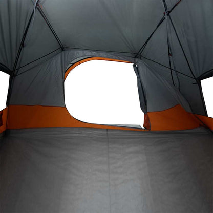 Detail van de grijze vidaXL koepeltent met insectenbescherming en ventilatierooster.