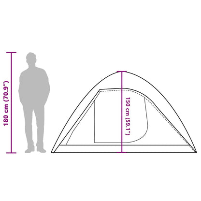 Zijaanzicht van de vidaXL koepeltent, met afmetingen en deurdetails weergegeven.