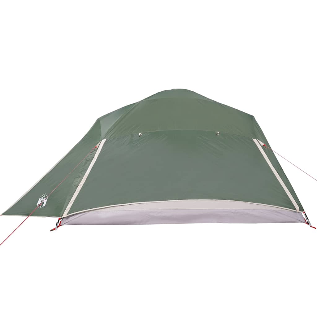 Zijaanzicht van de vidaXL koepeltent in groen, met waterdichte bekleding en ventilatieopeningen.