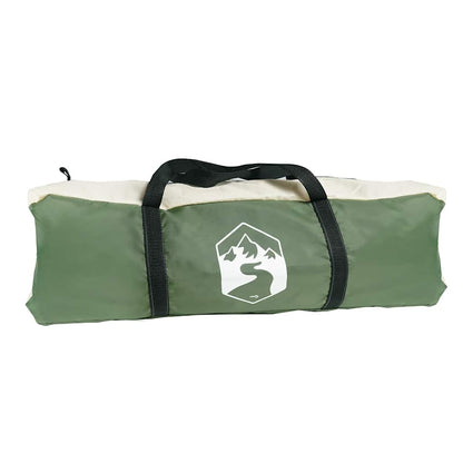 Groene vidaXL koepeltent opgevouwen in een draagtas met handvat.