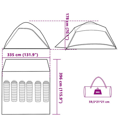 Technische tekening van de vidaXL koepeltent met afmetingen en draagtas.