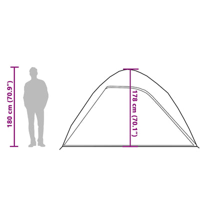 Zijaanzicht van de vidaXL koepeltent met afmetingen en hoogte-informatie.