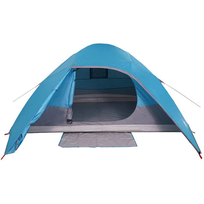 Detail van de vidaXL koepeltent in blauw met open ingang en grijze vloer.
