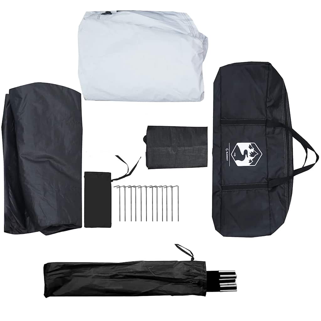 Detail van de accessoires van de vidaXL koepeltent, inclusief haringen en opbergtas.