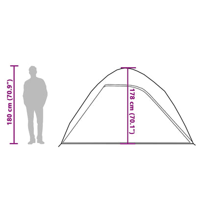 Zijaanzicht van de vidaXL koepeltent met afmetingen en hoogteindicatie voor 6 personen.