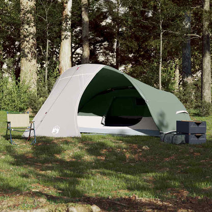 Detail van de vidaXL koepeltent in groen, met open ingang en opstelling in de natuur.
