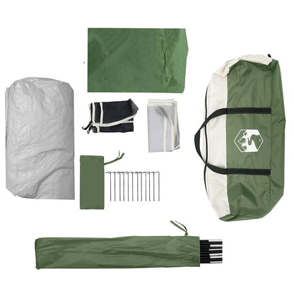 Detailweergave van de accessoires en tentonderdelen van de vidaXL koepeltent in groen.