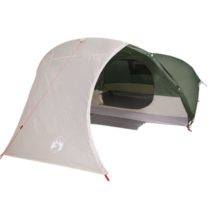 Detail van de vidaXL koepeltent met groene en grijze kleuren, zijaanzicht van de ingang.