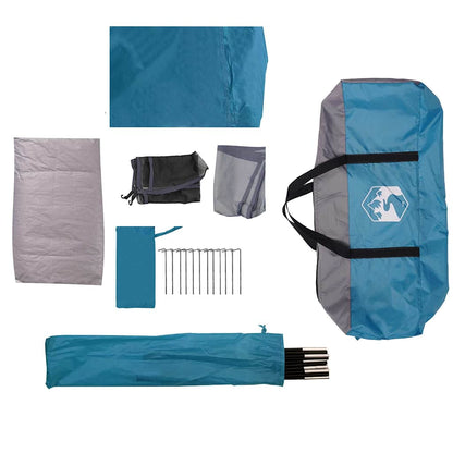 Detail van de vidaXL koepeltent in blauw, inclusief stokken en draagtas.