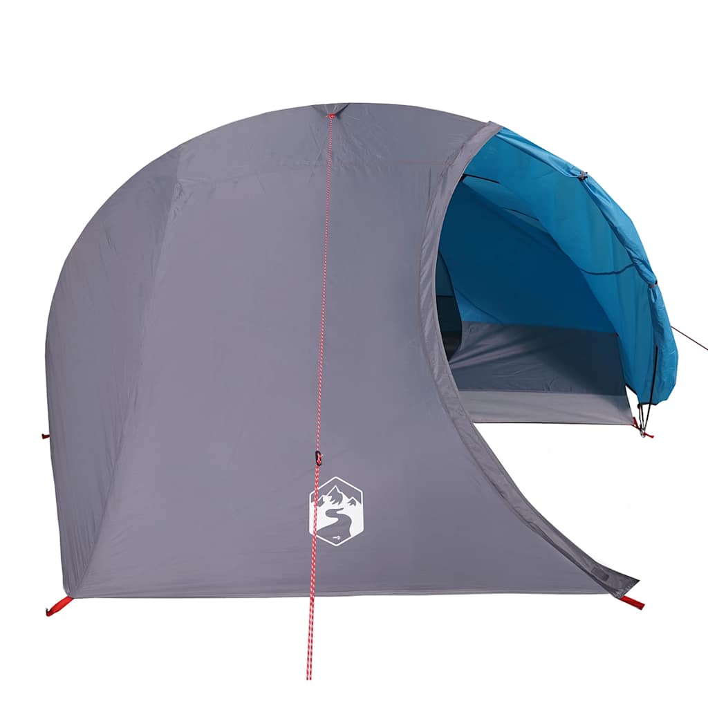 Detail van de vidaXL koepeltent in blauw, met een zijaanzicht van de ingang.
