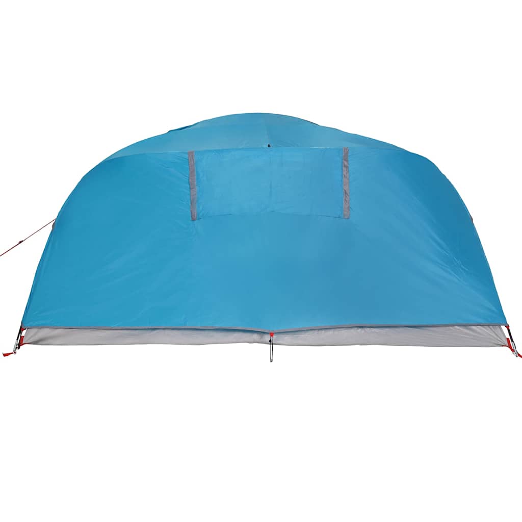 Zijaanzicht van de blauwe vidaXL koepeltent met waterdichte stof en ventilatieopening.