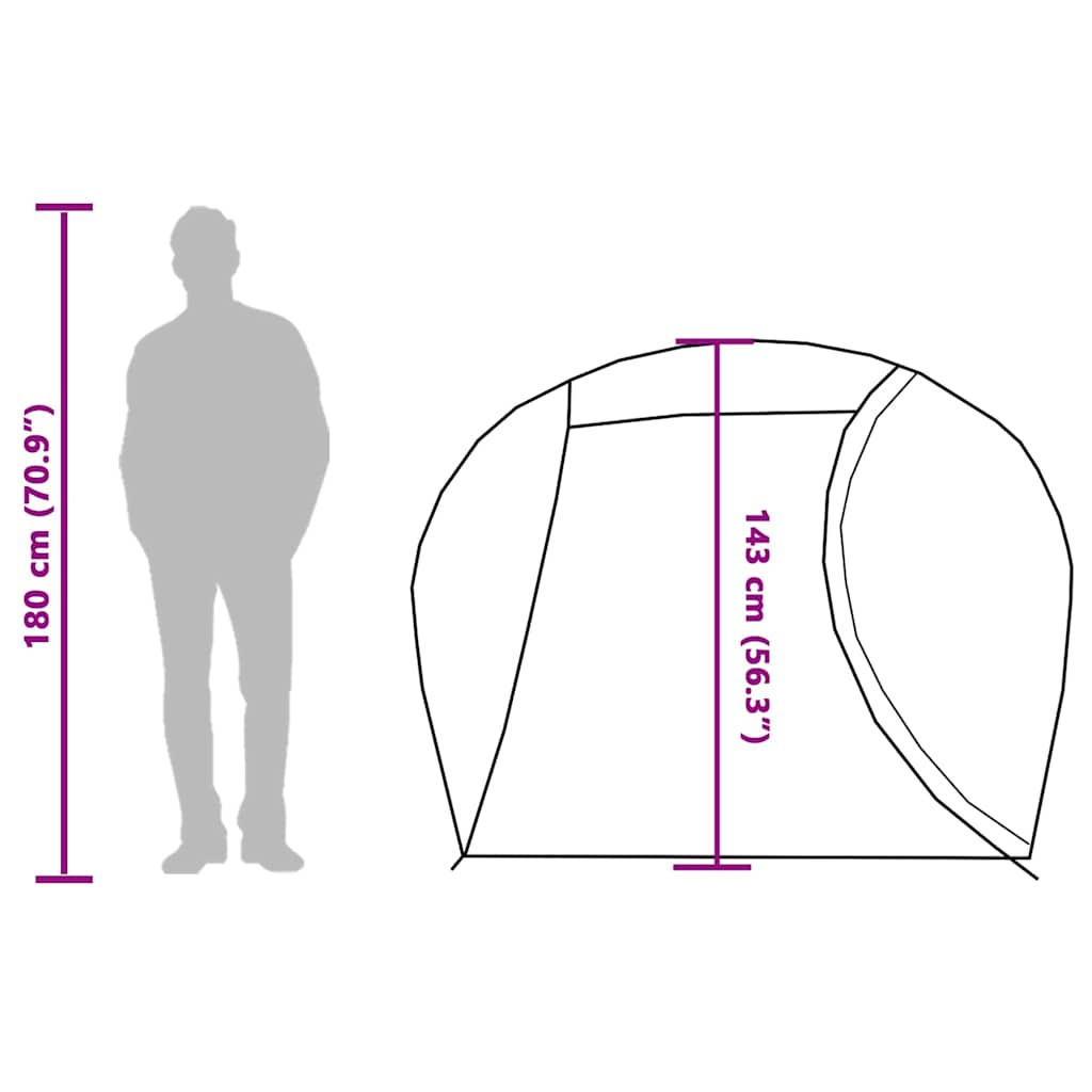 Detail van de vidaXL koepeltent met afmetingen en zijaanzicht.