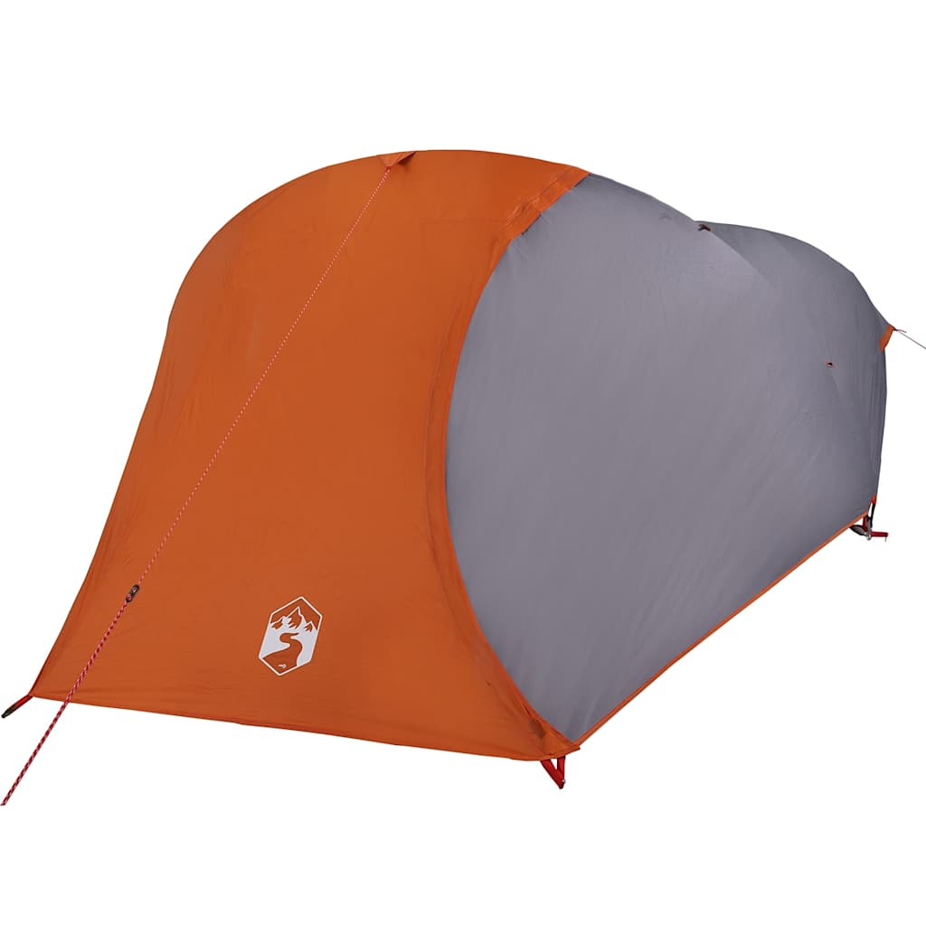 Detail van de grijze en oranje vidaXL koepeltent met afgeronde bovenkant.