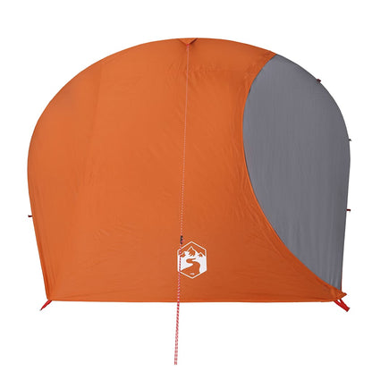 Detail van de grijs-oranje koepeltent vidaXL met waterdichte buitenkant.