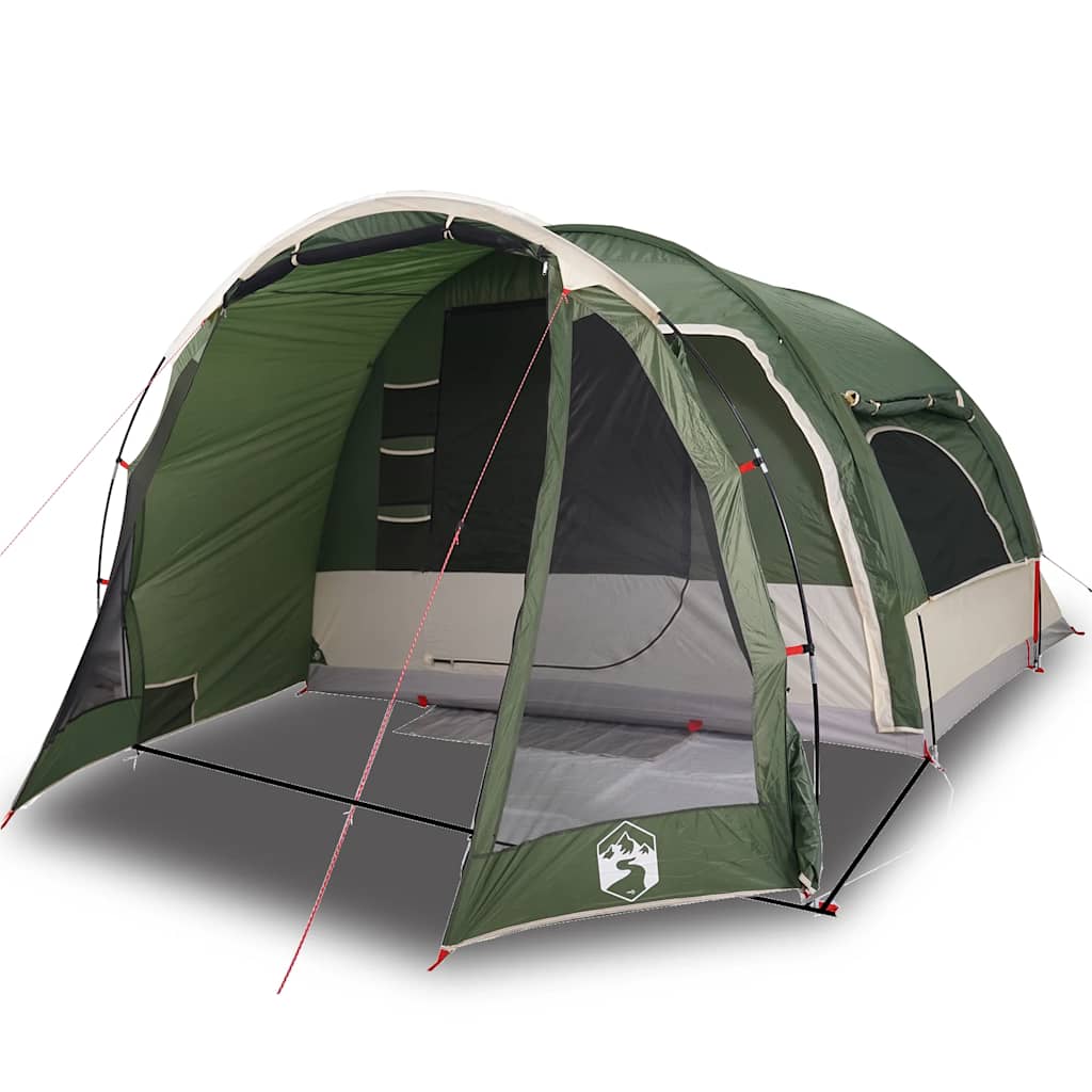 Detail van de vidaXL 6-persoons tent in groen met open ingang en zijramen.