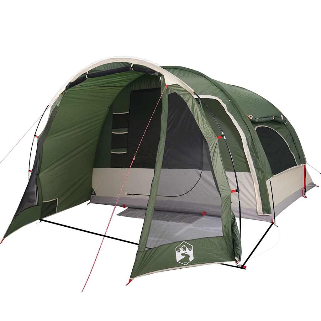 Detail van de vidaXL 6-persoons tent in groen met open ingang en zijpanelen.