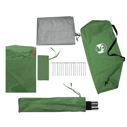 Detail van de accessoires van de vidaXL 6-persoons tent, inclusief stokken en haringen.