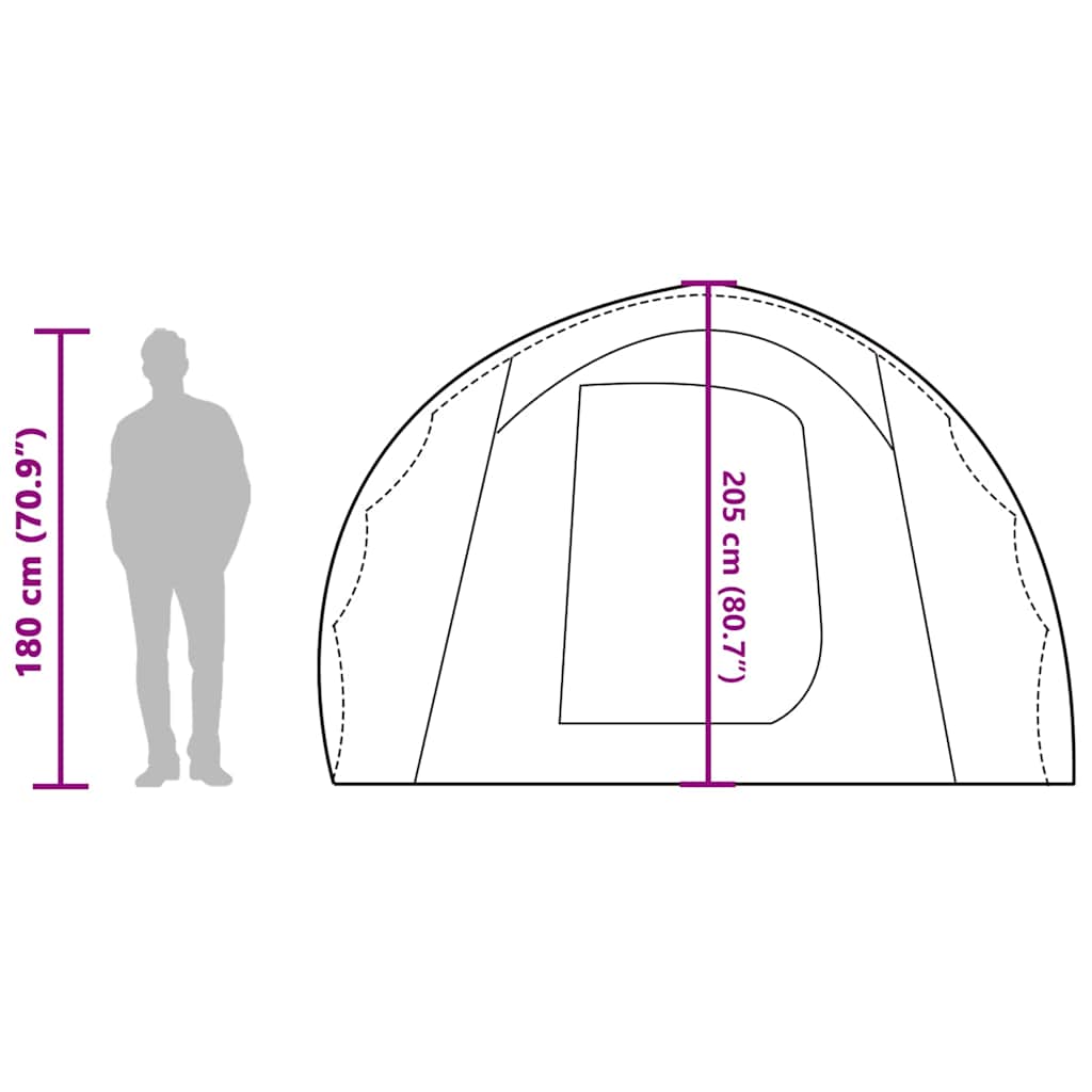 Zijaanzicht van de vidaXL 6-persoons tent met afmetingen en hoogte-informatie.
