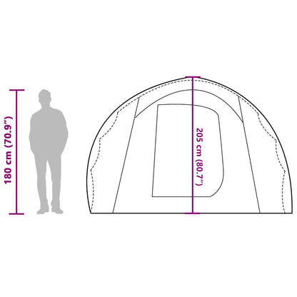 Zijaanzicht van de vidaXL 6-persoons tent met afmetingen en hoogte-informatie.