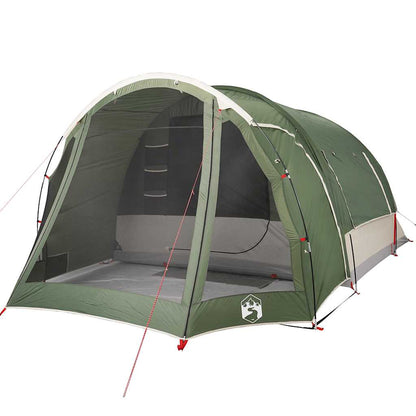 Detail van de vidaXL 6-persoons tent in groen, met open ingang en ventilatierooster.