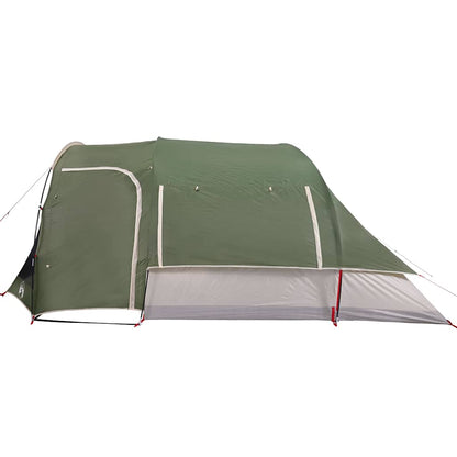 Detail van de groene vidaXL 6-persoons tent met waterdichte buitenzijde en zijaanzicht.