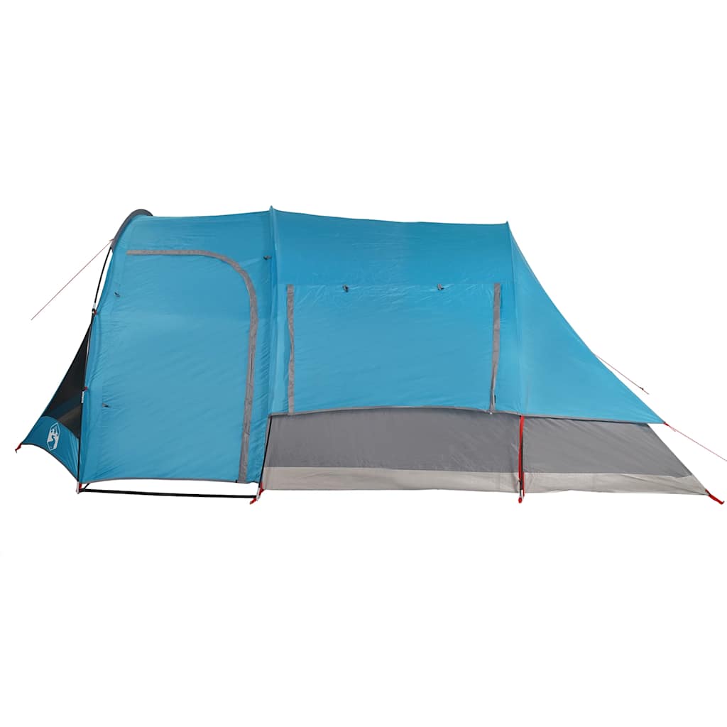 Zijaanzicht van de vidaXL 6-persoons tent in blauw met grijze details.