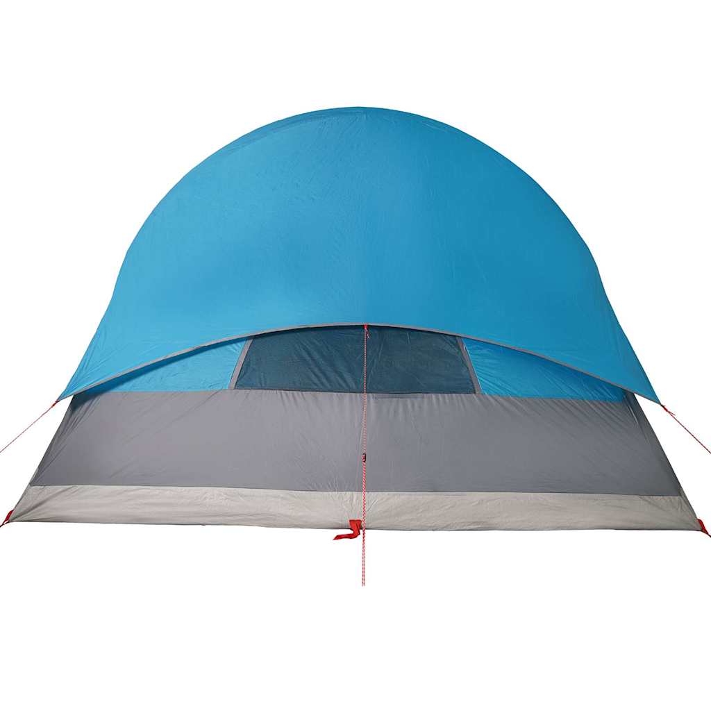 Zijaanzicht van de vidaXL 6-persoons waterdichte tent in blauw met grijze details.