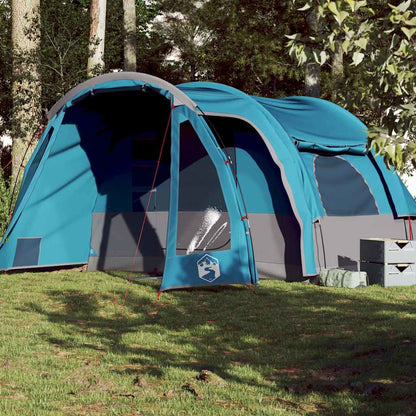 Blauwe vidaXL kampeertent voor 6 personen met waterdicht ontwerp, zijaanzicht in de natuur.