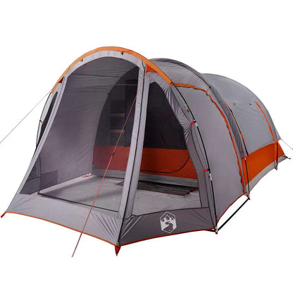 Detail van de grijze vidaXL 6-persoons kampeertent met open ingang en ventilatieroosters.