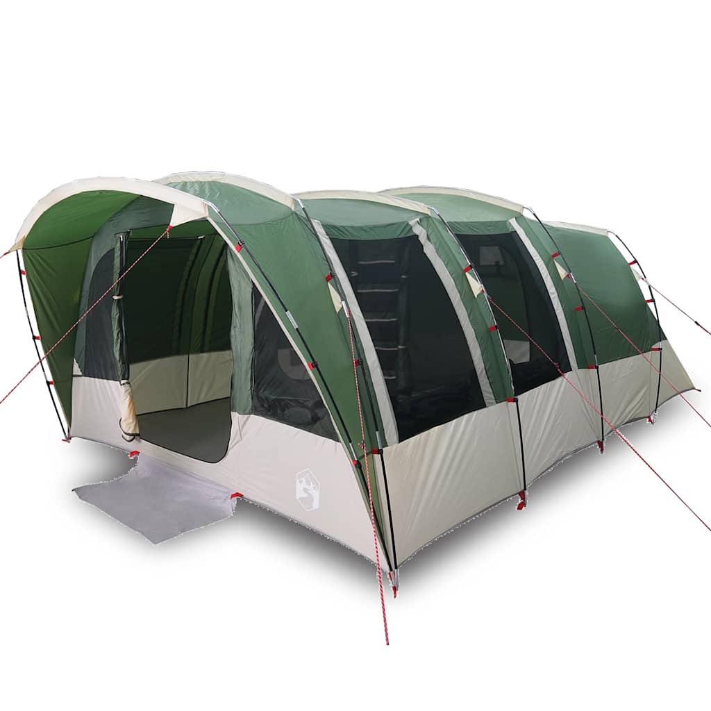 Detail van de vidaXL tunneltent in groen, zijaanzicht met open ingang.