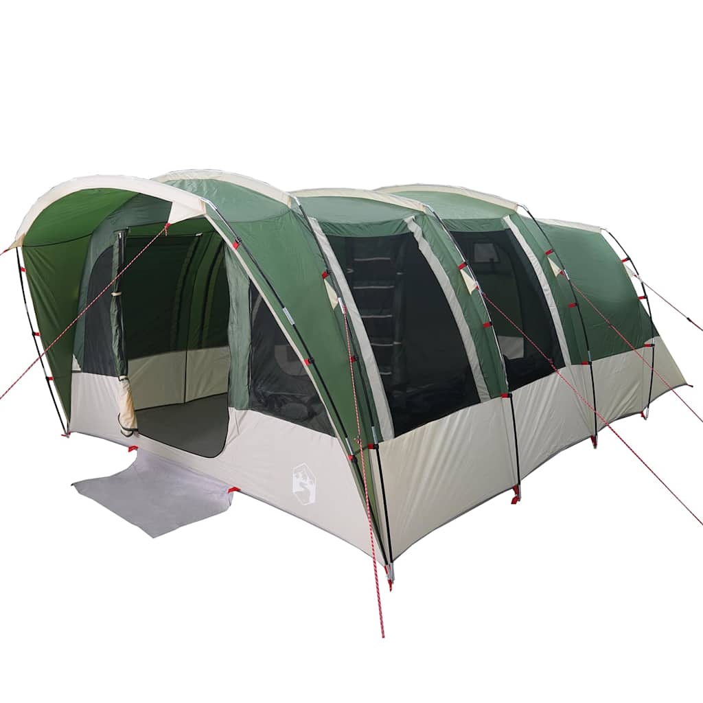 Detail van de vidaXL tunneltent in groen, met ruime ingangen en ventilatiedetails.