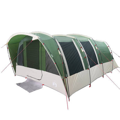 Detail van de vidaXL tunneltent in groen, zijaanzicht met open ingang en ventilatie.