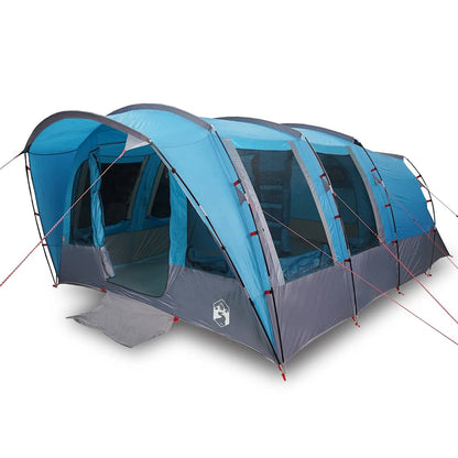 Zijaanzicht van de vidaXL tunneltent in blauw, met grote ramen en een ruime ingang.