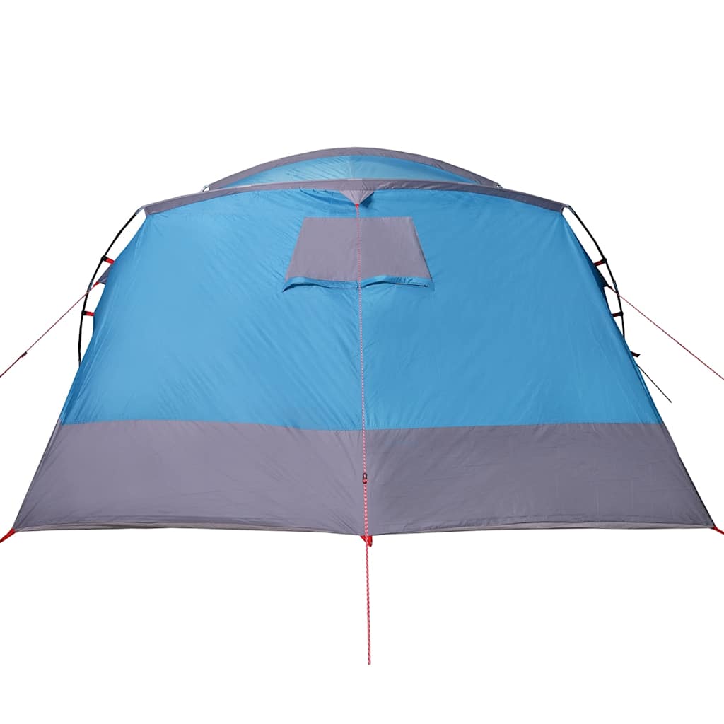 Detail van de blauwe vidaXL tunneltent met waterdichte coating en ventilatierooster.