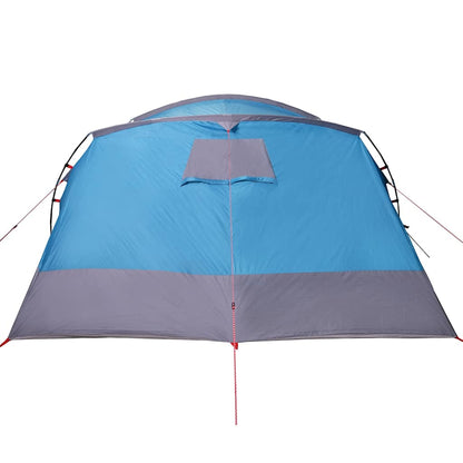 Detail van de blauwe vidaXL tunneltent met waterdichte coating en ventilatierooster.