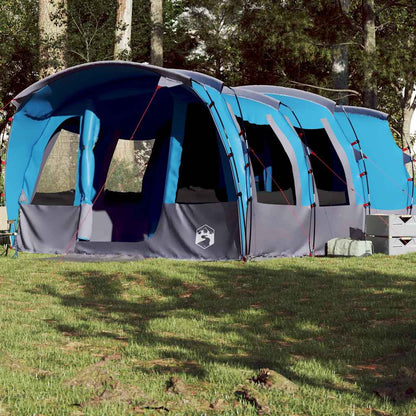 Blauwe vidaXL tunneltent voor 8 personen, waterdicht met ruime ingangen en ventilatie.