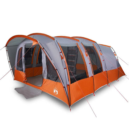 Detail van de vidaXL tunneltent met grijze en oranje accenten, zijaanzicht.