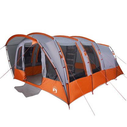 Detail van de vidaXL tunneltent in grijs met oranje accenten, zijaanzicht.