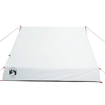 Detail van de witte vidaXL A-frame tent met waterdichte bovenkant en bevestigingslijnen.