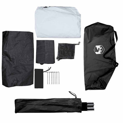 Detail van de accessoires en opbergzakken van de vidaXL koepeltent voor 2 personen.
