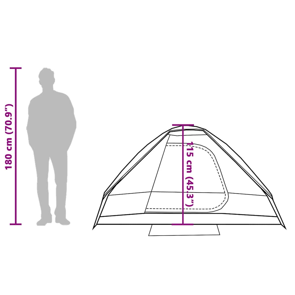 Detailweergave van de vidaXL koepeltent met afmetingen en zijaanzicht.