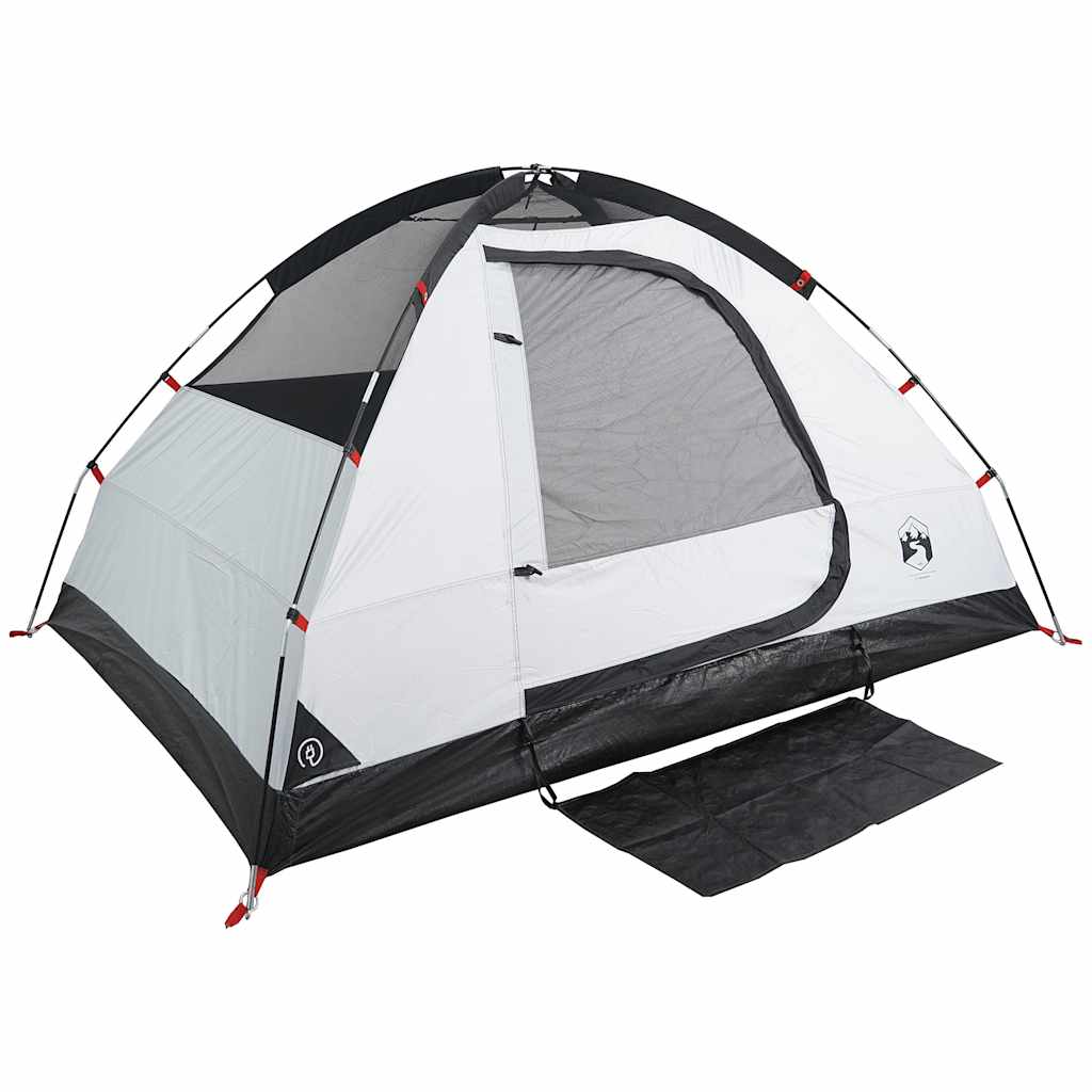 Detail van de vidaXL koepeltent in grijs en zwart, met open ingang en mat voor extra comfort.