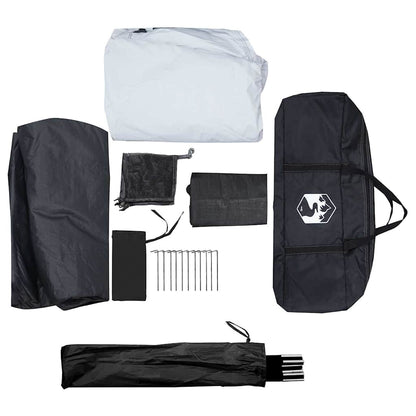 Detail van de accessoires van de vidaXL koepeltent, inclusief stokken en haringen.