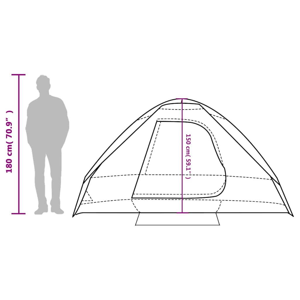 Zijaanzicht van de vidaXL koepeltent met hoogte-indicatie en afmetingen voor 4 personen.